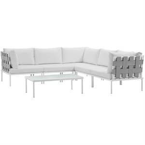 Modway Harmony 6-Piece Outdoor Patio Aluminum Sectional Sofa Set in White