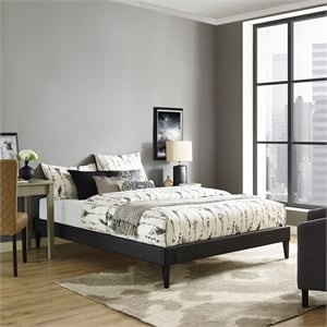 Sharon Vinyl Twin Bed Frame with Squared Tapered Legs in Black