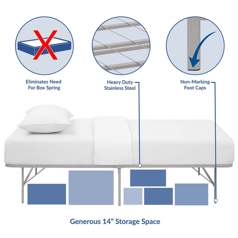 Modway Horizon Twin Modern Style Stainless Steel Bed Frame in Gray