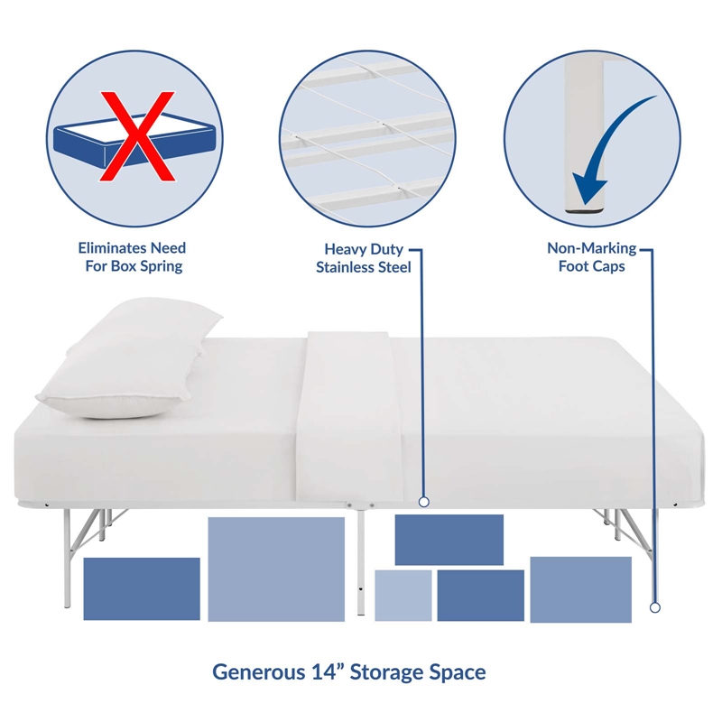 Modway Horizon Full Modern Style Stainless Steel Bed Frame in White