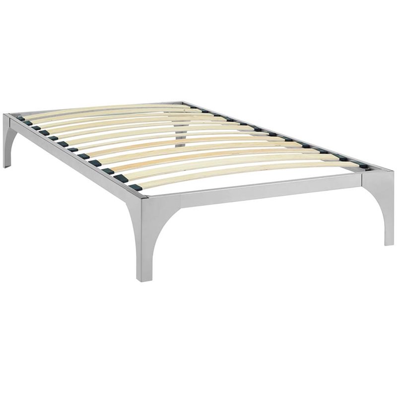 Modway Ollie Modern Sturdy Powder Coated Steel Twin Bed Frame in Silver