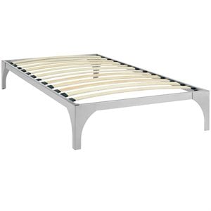 Modway Ollie Modern Sturdy Powder Coated Steel Twin Bed Frame in Silver