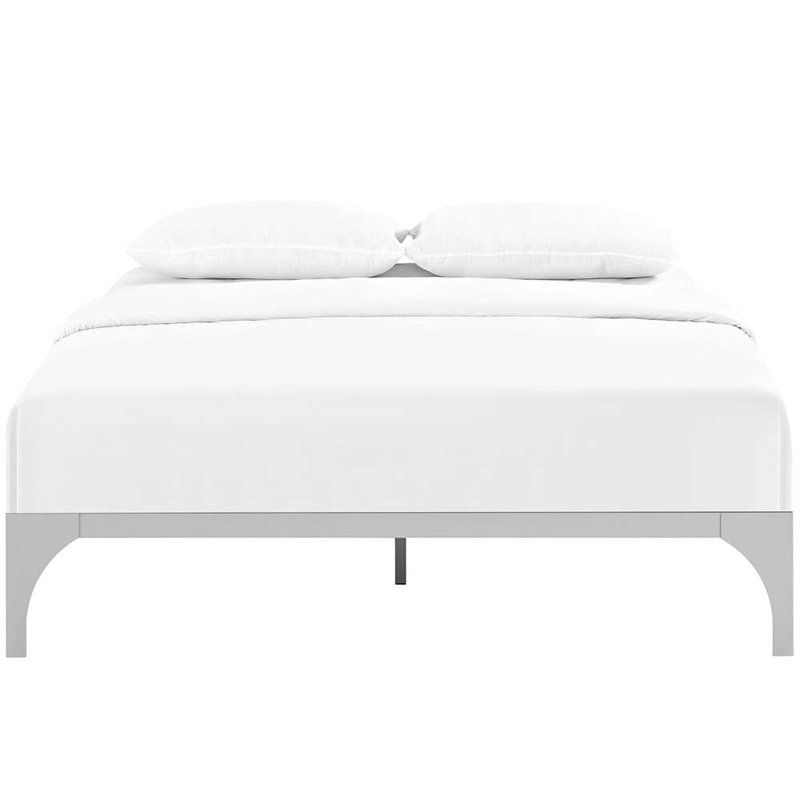 Modway Ollie Modern Sturdy Powder Coated Steel King Bed Frame in Silver
