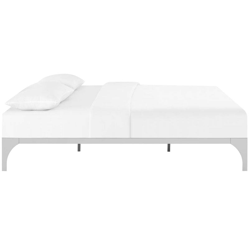 Modway Ollie Modern Sturdy Powder Coated Steel King Bed Frame in Silver