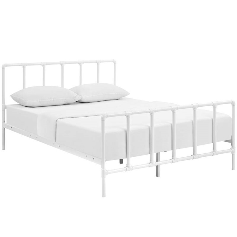 Modway Dower Queen Modern Sturdy Powder Coated Steel Bed in White