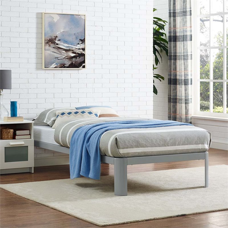 Modway Corinne Modern Sturdy Powder Coated Steel Twin Bed Frame in Gray