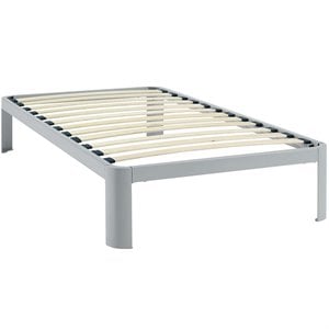 Modway Corinne Modern Sturdy Powder Coated Steel Twin Bed Frame in Gray