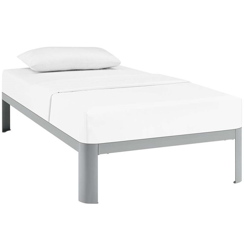 Modway Corinne Modern Sturdy Powder Coated Steel Twin Bed Frame in Gray