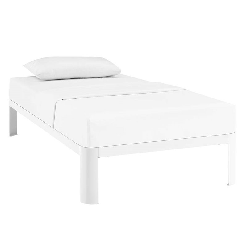 Modway Corinne Modern Sturdy Powder Coated Steel Twin Bed Frame in White