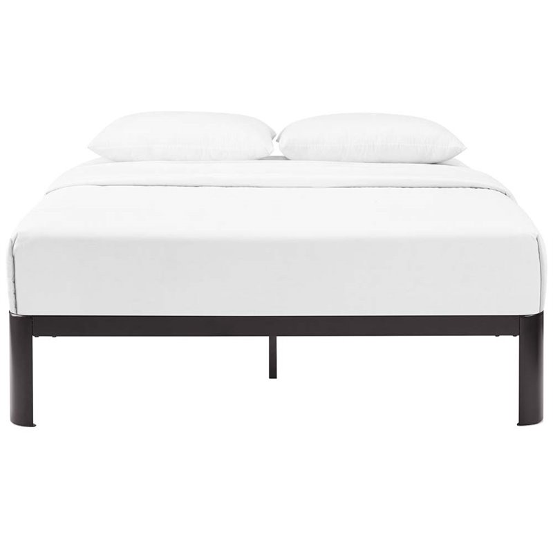 Modway Corinne Modern Sturdy Powder Coated Steel Queen Bed Frame in Brown