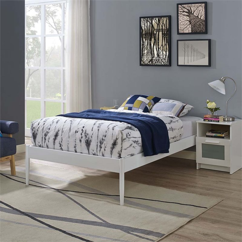 Modway Elsie Modern Sturdy Powder Coated Steel Twin Bed Frame in White
