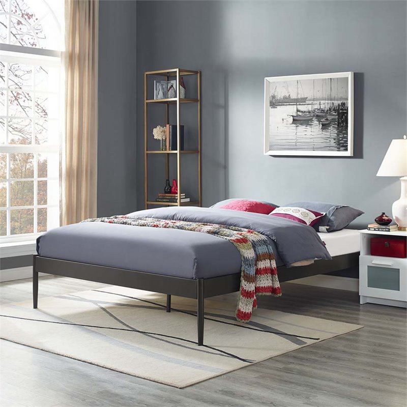 Modway Elsie Modern Sturdy Powder Coated Steel Queen Bed Frame in Brown
