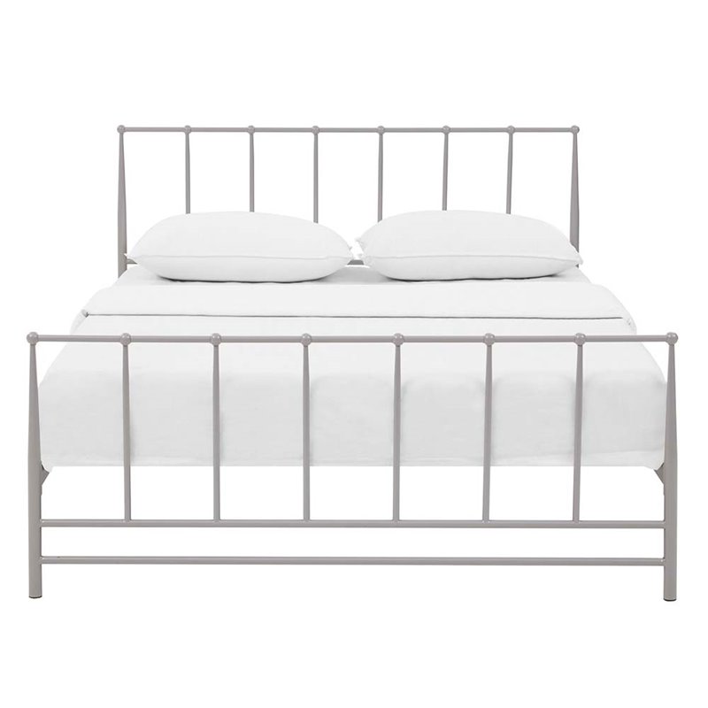 Modway Estate Modern Sturdy Powder Coated Steel Queen Bed in Gray