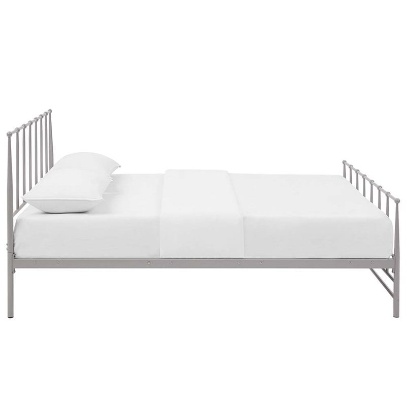 Modway Estate Modern Sturdy Powder Coated Steel King Bed in Gray