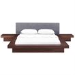 Modway Freja 3-Piece Queen Fabric and Wood Bedroom Set in Walnut/Gray