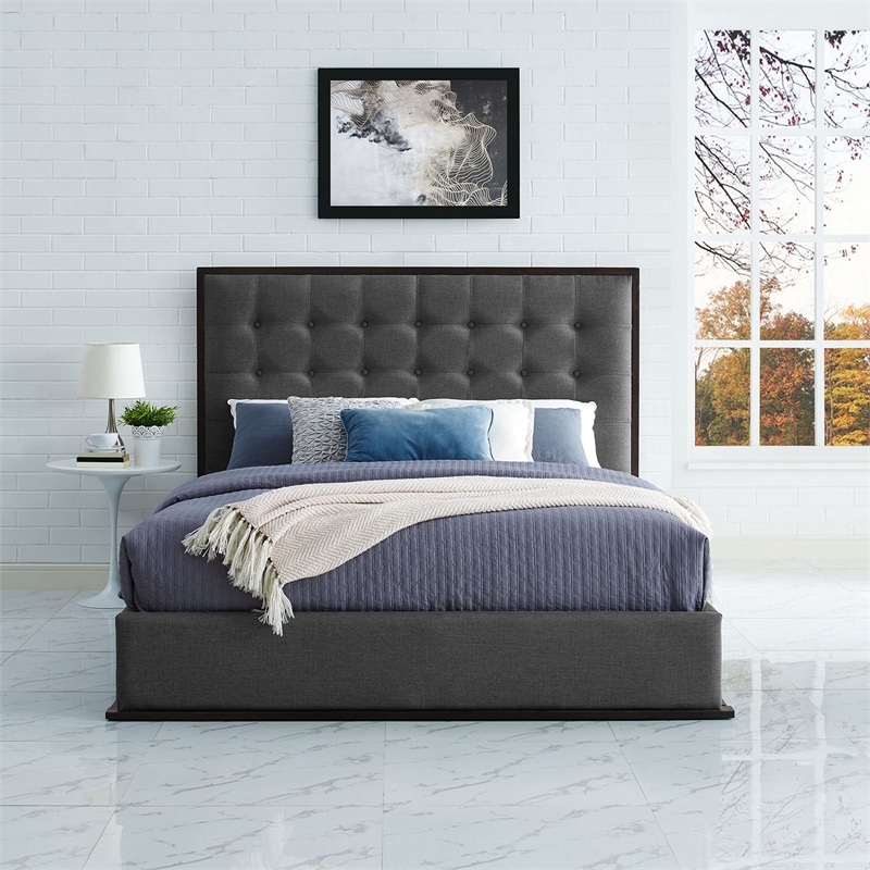 Modway Madeline Fabric Upholstered Queen Bed in Cappuccino and Smoke