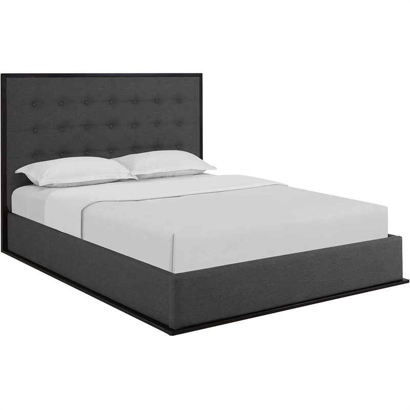 Modway Madeline Fabric Upholstered Queen Bed in Cappuccino and Smoke