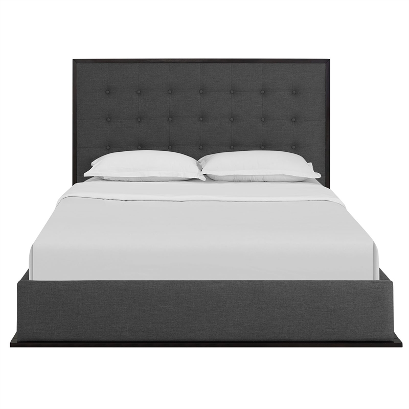 Modway Madeline Fabric Upholstered Queen Bed in Cappuccino and Smoke