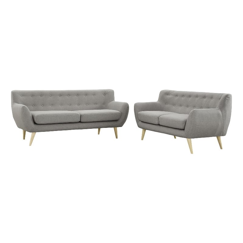 Modway Remark 2-Piece Polyester Fabric Rubberwood Living Room Set in Light Gray
