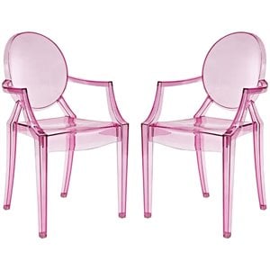 Modway Casper 18.5&quot Polycarbonate Plastic Dining Armchairs in Pink (Set of 2)