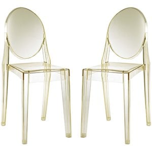 Modway Casper 18.5&quot Sturdy Acrylic Plastic Dining Chairs in Yellow (Set of 2)