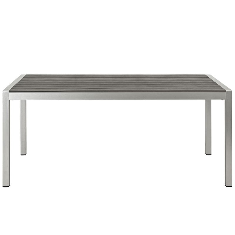 Modway Shore Outdoor Patio Wood and Aluminum Dining Table in Silver/Gray