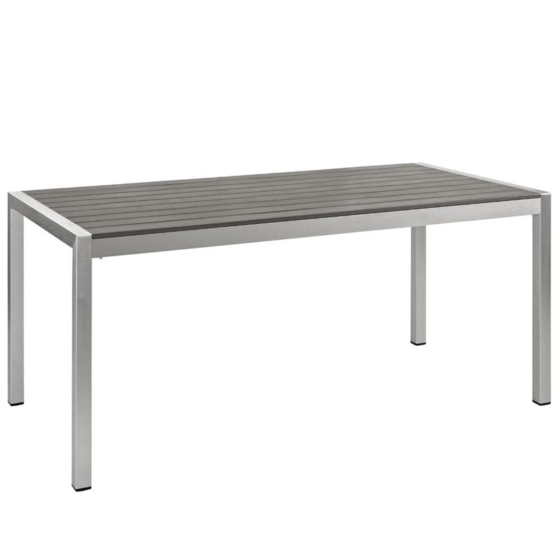 Modway Shore Outdoor Patio Wood and Aluminum Dining Table in Silver/Gray