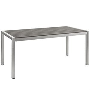 Modway Shore Outdoor Patio Wood and Aluminum Dining Table in Silver/Gray