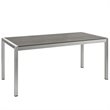 Modway Shore Outdoor Patio Wood and Aluminum Dining Table in Silver/Gray