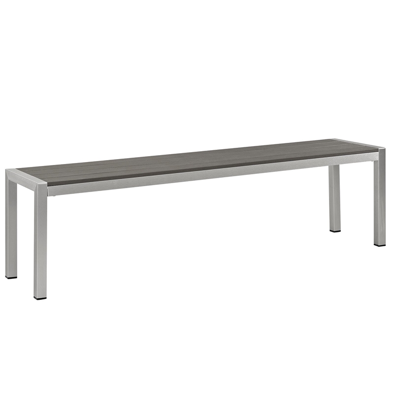 Modway Shore Aluminum Wood Plastic Outdoor Patio Bench in Silver/Gray
