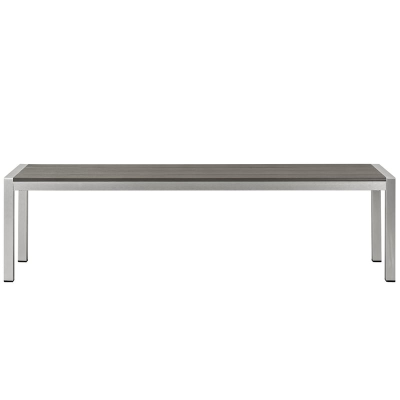 Modway Shore Aluminum Wood Plastic Outdoor Patio Bench in Silver/Gray