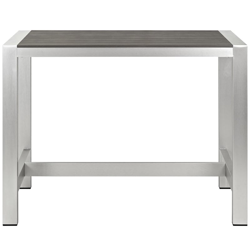 Modway Shore Outdoor Patio Wood and Aluminum Rectangle Bar Table in Silver/Gray