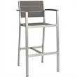 Modway Shore Outdoor Patio Wood and Aluminum Bar Stool in Silver/Gray