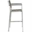 Modway Shore Outdoor Patio Wood and Aluminum Bar Stool in Silver/Gray
