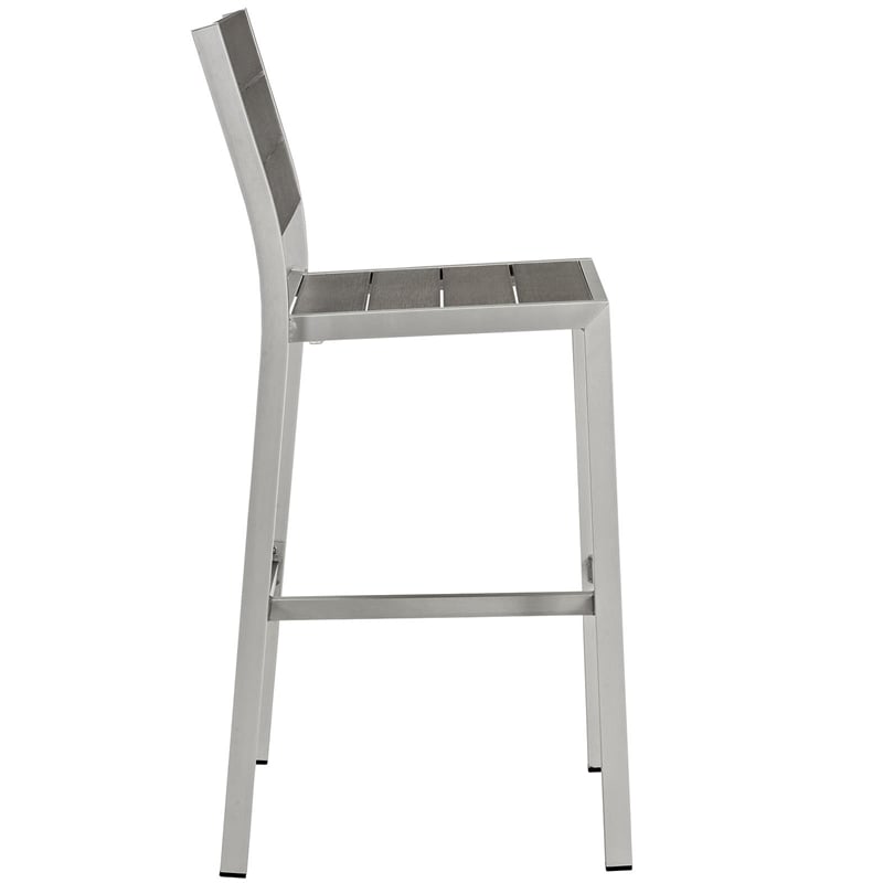 Modway Shore Aluminum Plastic Wood Outdoor Patio Armless Bar Stool - Silver/Gray