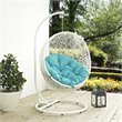 Modway Hide Steel Rattan Outdoor Patio Swing Chair with Stand in White/Turquoise