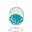 Modway Hide Steel Rattan Outdoor Patio Swing Chair with Stand in White/Turquoise
