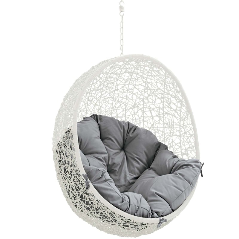 Modway Hide Steel Rattan Outdoor Patio Swing Chair without Stand in White/Gray