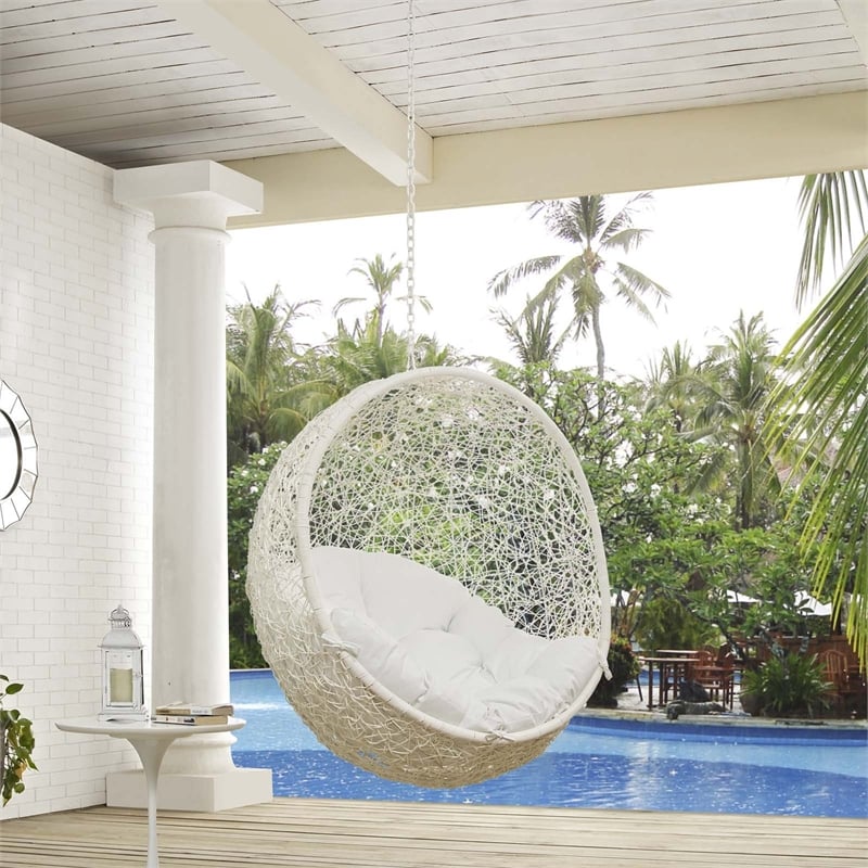 Modway Hide Steel Rattan Outdoor Patio Swing Chair without Stand in White