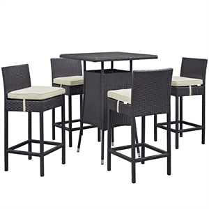 Modway Convene 5-Piece Aluminum Rattan Patio Pub Set in Espresso/Beige