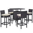 Modway Convene 5-Piece Aluminum Rattan Patio Pub Set in Espresso/Beige