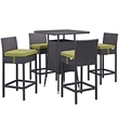 Modway Convene 5-Piece Aluminum Rattan Patio Pub Set in Espresso/Peridot
