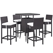 Modway Convene 5-Piece Aluminum Rattan Patio Pub Set in Espresso/Red