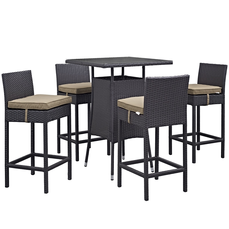 Modway Convene 5-Piece Aluminum Rattan Patio Pub Set in Espresso/Red