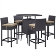 Modway Convene 5-Piece Aluminum Rattan Patio Pub Set in Espresso/Red