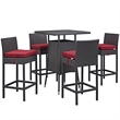 Modway Convene 5-Piece Aluminum Rattan Patio Pub Set in Espresso/Red