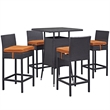 Modway Convene 5-Piece Aluminum Rattan Patio Pub Set in Espresso/Red