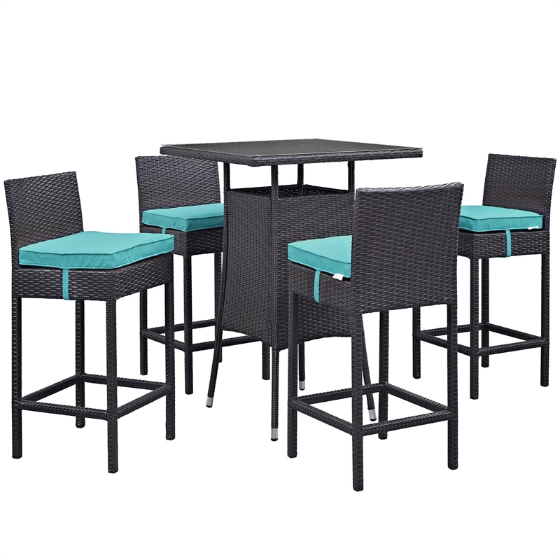 Modway Convene 5-Piece Aluminum Rattan Patio Pub Set in Espresso/Red
