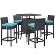 Modway Convene 5-Piece Aluminum Rattan Patio Pub Set in Espresso/Red