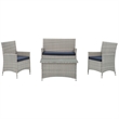 Modway Bridge 4-Piece Rattan Outdoor Patio Conversation Set in Light Gray/Navy